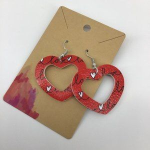 NEW faux leather cutout heart dangle earrings